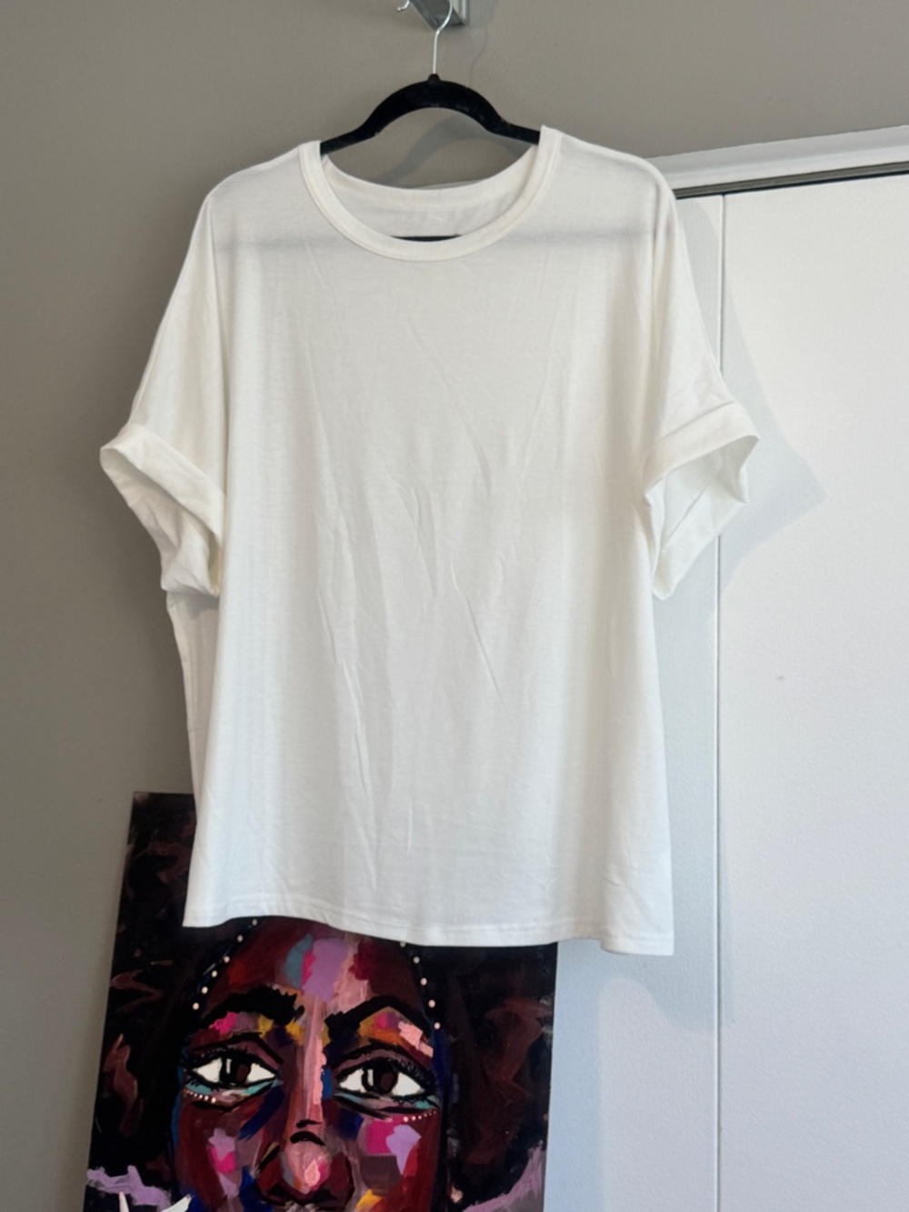 ✨ Boutique Oversized Boxy White Tee L/XL | Slouchy Off the Shoulder Desert Chic